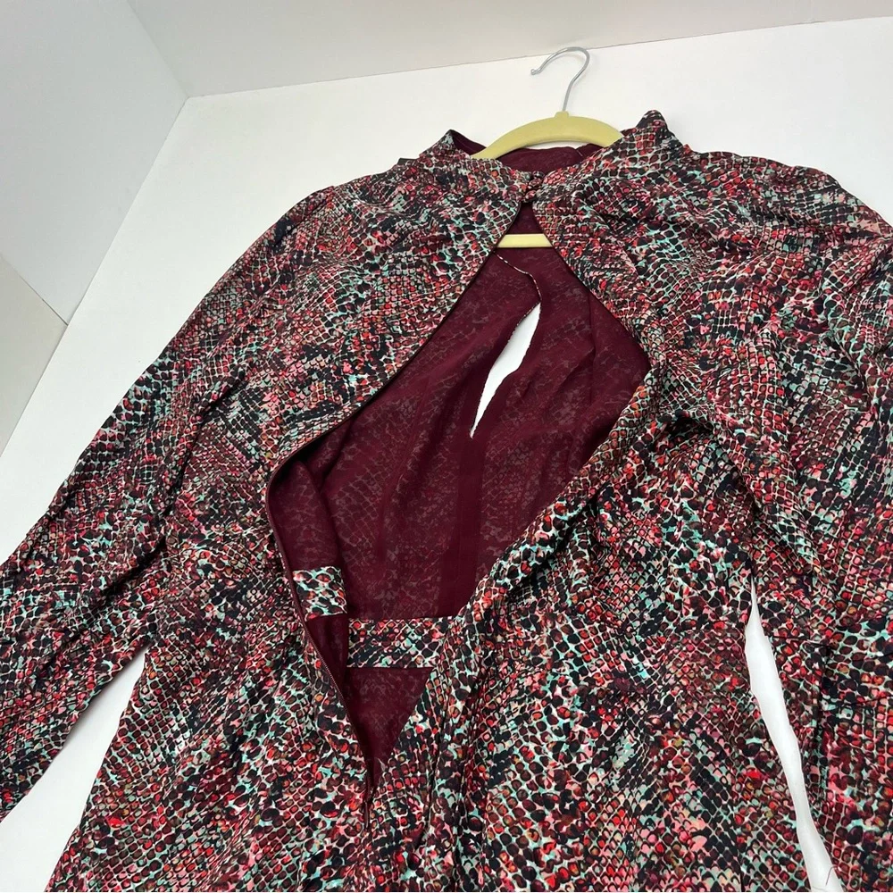 NICHOLAS Eleanor‎ Cross Neck Keyhole Gathered Printed Midi Dress SZ 10 NEW *FLAW - Picture 13 of 16